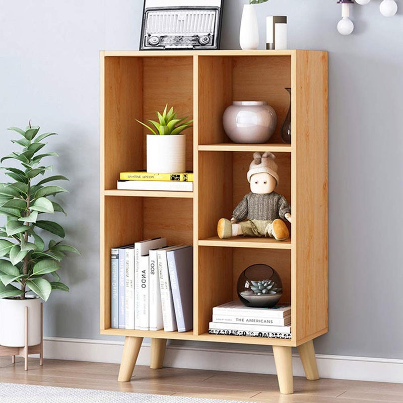 IOTXY Wooden Open Shelf Bookcase - 3-Tier Floor Standing Display Cabinet Rack with Legs, 5 Cubes Bookshelf, Bright Blue - Image 1